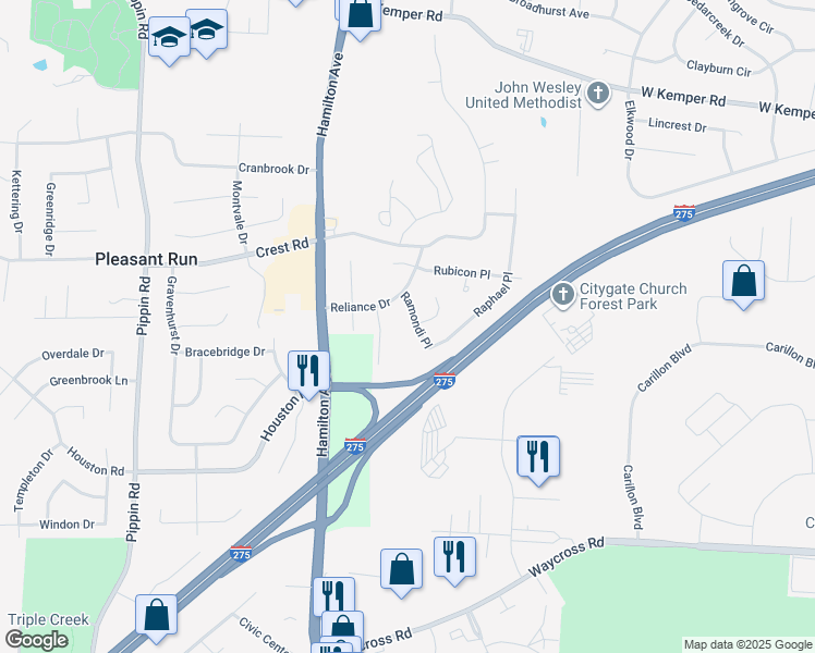 map of restaurants, bars, coffee shops, grocery stores, and more near 11455 Ramondi Place in Cincinnati