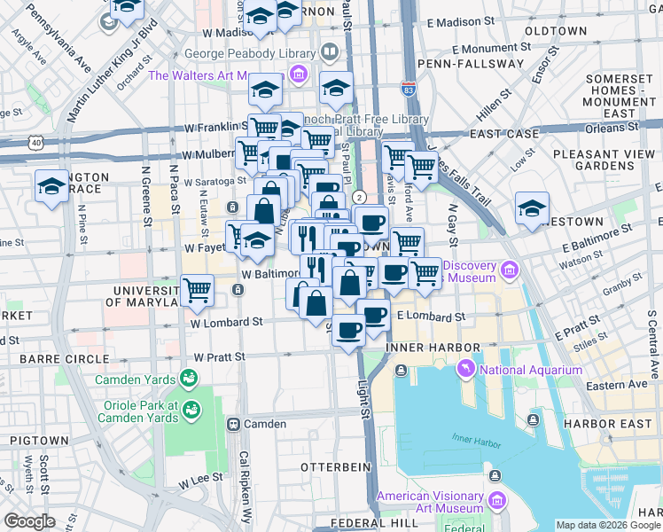 map of restaurants, bars, coffee shops, grocery stores, and more near 8 South Street in Dundalk