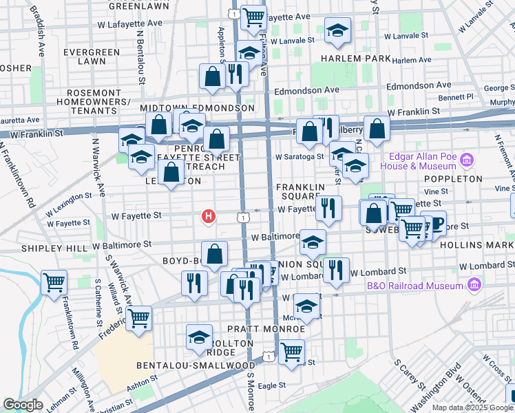 map of restaurants, bars, coffee shops, grocery stores, and more near 101 Independence Avenue Southeast in Washington