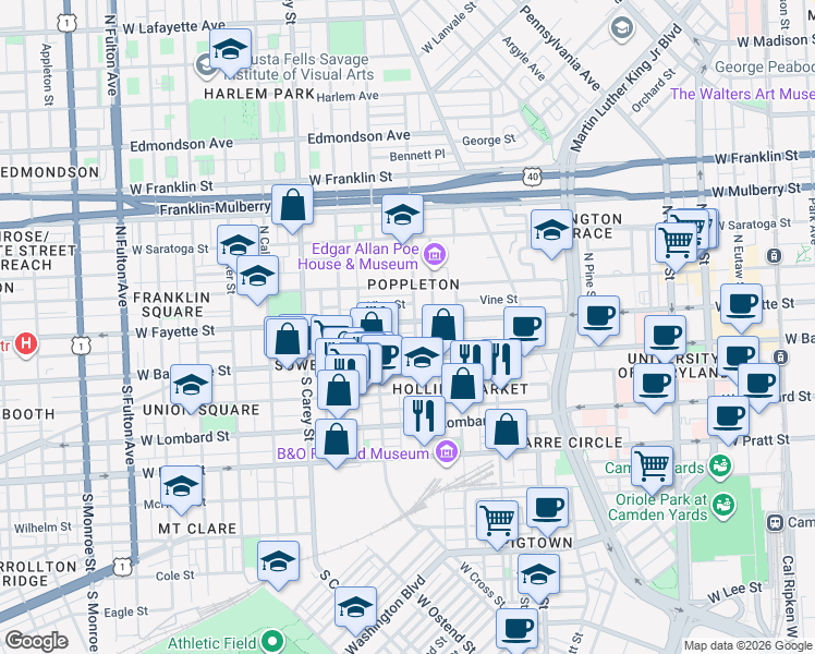 map of restaurants, bars, coffee shops, grocery stores, and more near 101 Independence Avenue Southeast in Washington