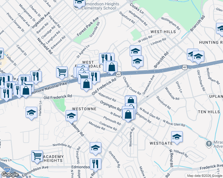 map of restaurants, bars, coffee shops, grocery stores, and more near 809 Braeside Road in Baltimore