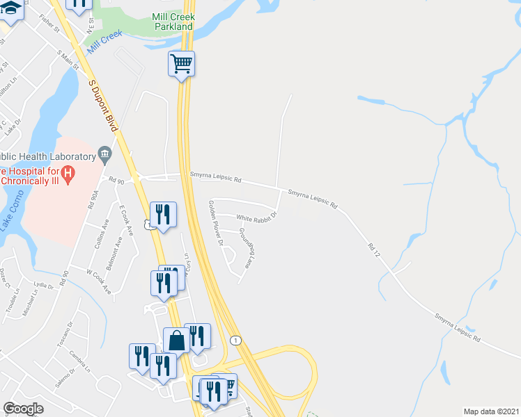 map of restaurants, bars, coffee shops, grocery stores, and more near 113 Golden Plover Drive in Smyrna