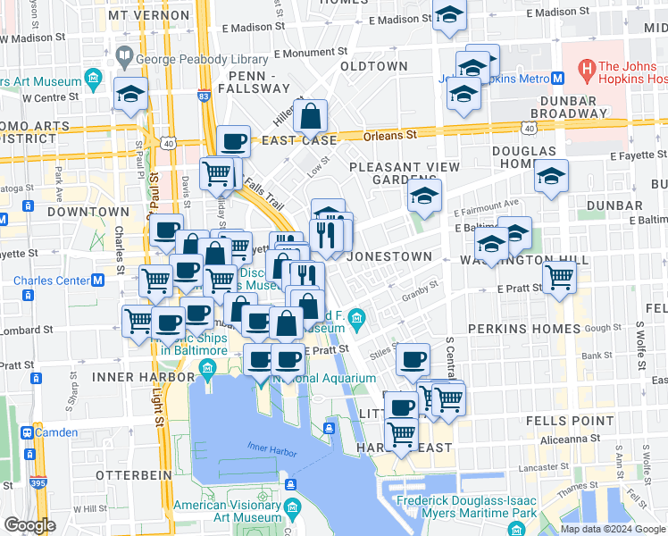 map of restaurants, bars, coffee shops, grocery stores, and more near 101 Independence Avenue Southeast in Washington