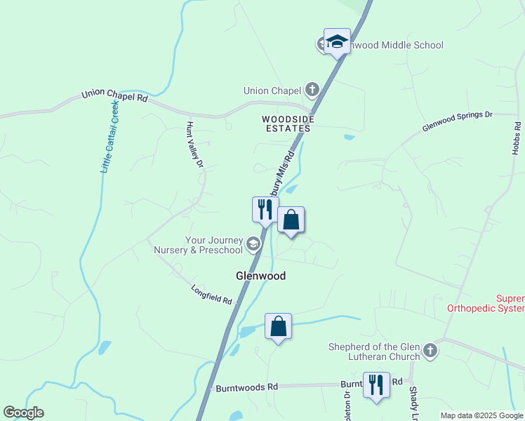 map of restaurants, bars, coffee shops, grocery stores, and more near 2934 Maryland 97 in Glenwood