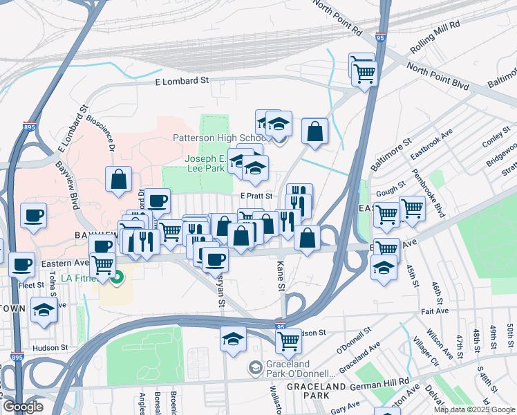 map of restaurants, bars, coffee shops, grocery stores, and more near 320 Joplin Street in Baltimore