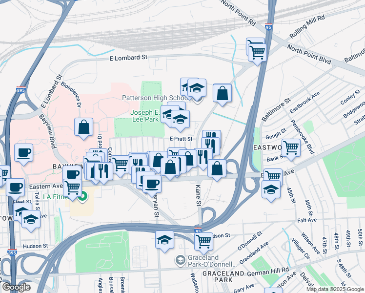 map of restaurants, bars, coffee shops, grocery stores, and more near 320 Joplin Street in Baltimore