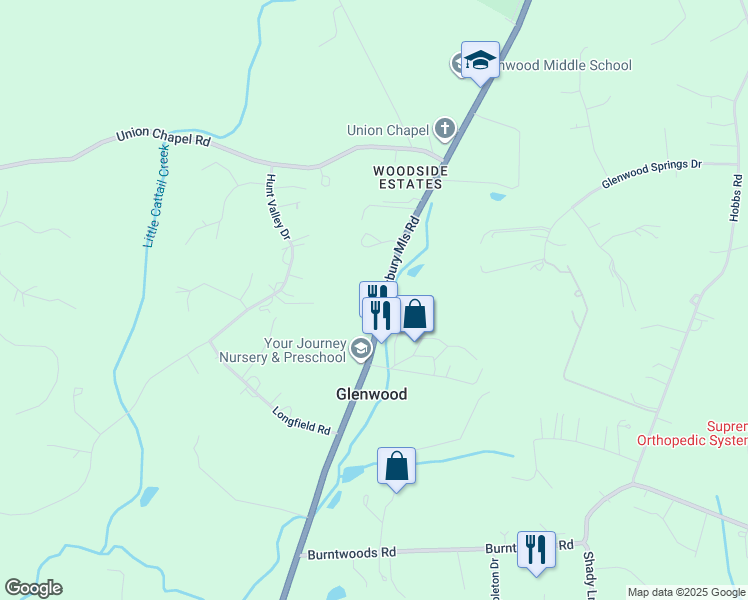 map of restaurants, bars, coffee shops, grocery stores, and more near 2934 Maryland 97 in Glenwood