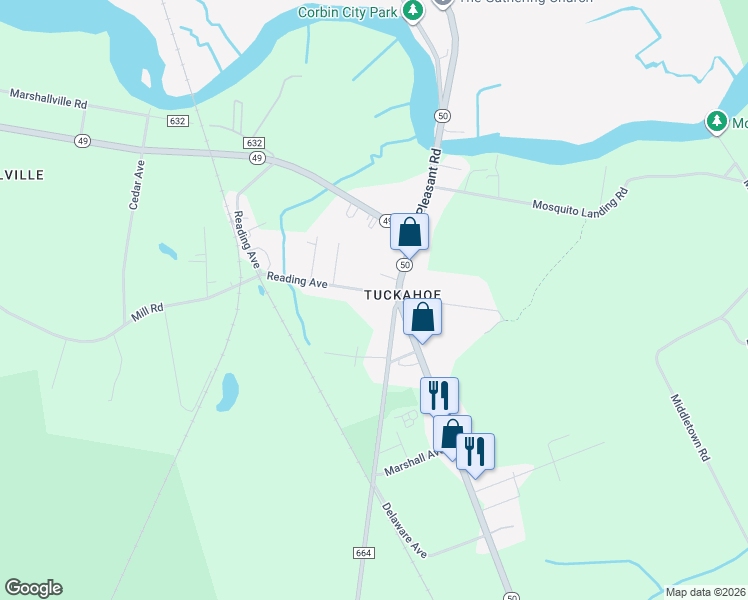 map of restaurants, bars, coffee shops, grocery stores, and more near 118 Reading Avenue in Woodbine