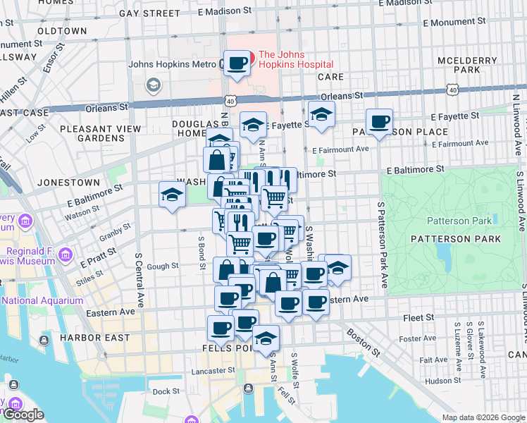 map of restaurants, bars, coffee shops, grocery stores, and more near 101 Independence Avenue Southeast in Washington