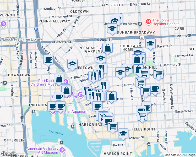 map of restaurants, bars, coffee shops, grocery stores, and more near 27 Lloyd Street in Baltimore
