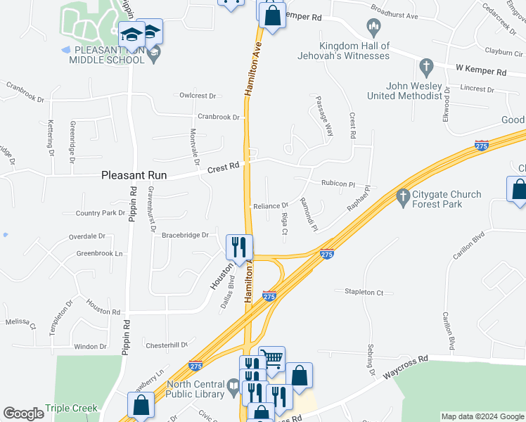 map of restaurants, bars, coffee shops, grocery stores, and more near 11483 Ravensburg Court in Cincinnati