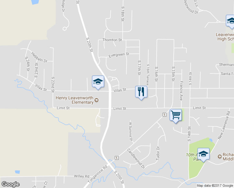 map of restaurants, bars, coffee shops, grocery stores, and more near 1809 Vilas Street in Leavenworth