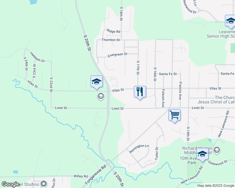 map of restaurants, bars, coffee shops, grocery stores, and more near 1809 Vilas Street in Leavenworth