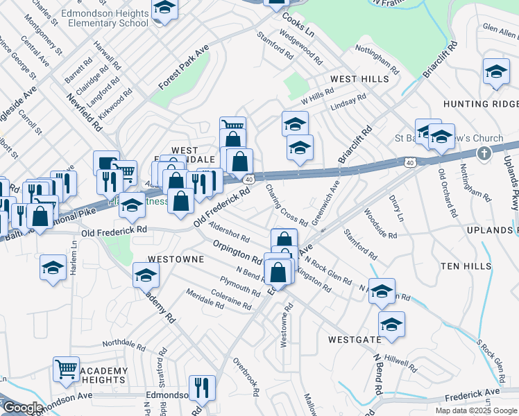 map of restaurants, bars, coffee shops, grocery stores, and more near 8 Cromarty Road in Baltimore
