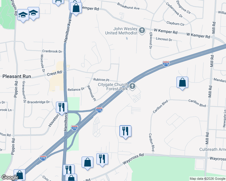 map of restaurants, bars, coffee shops, grocery stores, and more near 11474 Raphael Place in Cincinnati