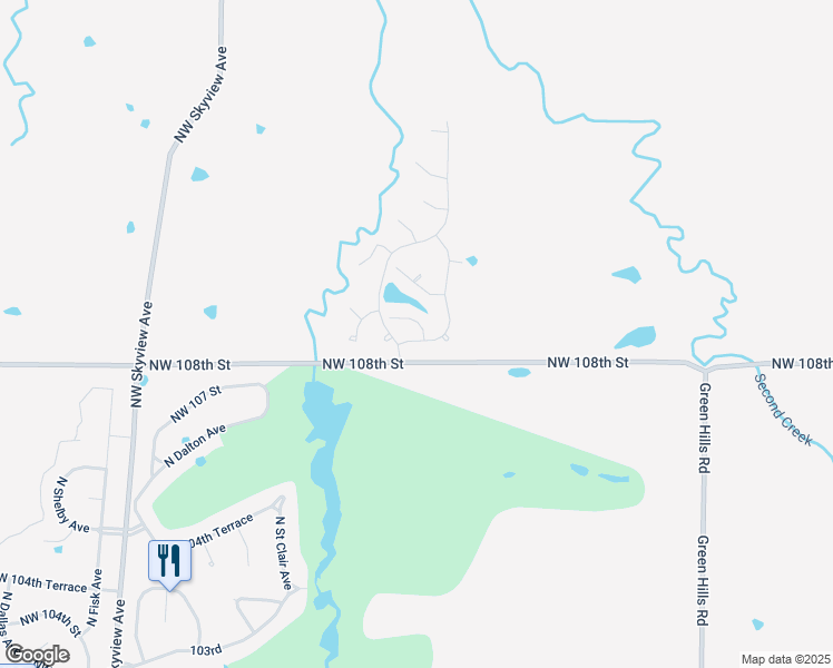 map of restaurants, bars, coffee shops, grocery stores, and more near 5515 Northwest 108th Terrace in Kansas City