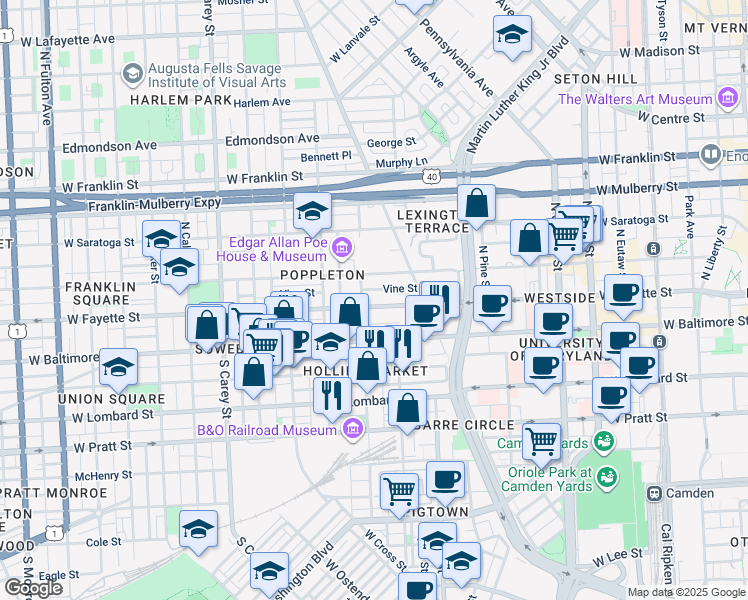 map of restaurants, bars, coffee shops, grocery stores, and more near 101 Independence Avenue Southeast in Washington