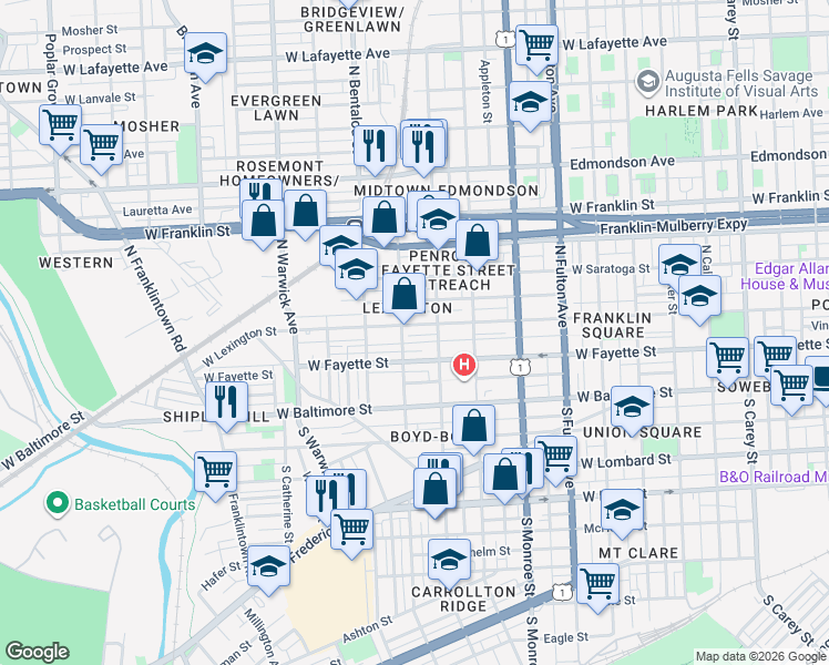map of restaurants, bars, coffee shops, grocery stores, and more near 101 Independence Avenue Southeast in Washington