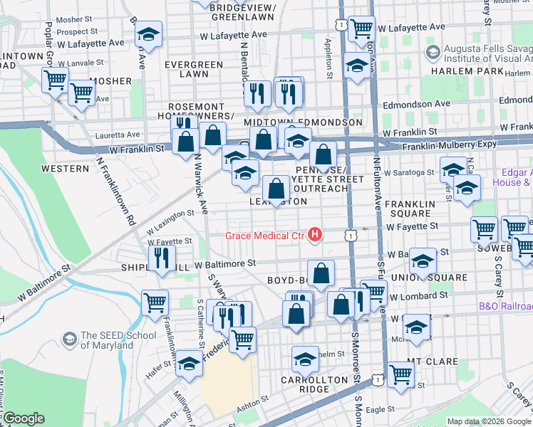 map of restaurants, bars, coffee shops, grocery stores, and more near 101 Independence Avenue Southeast in Washington