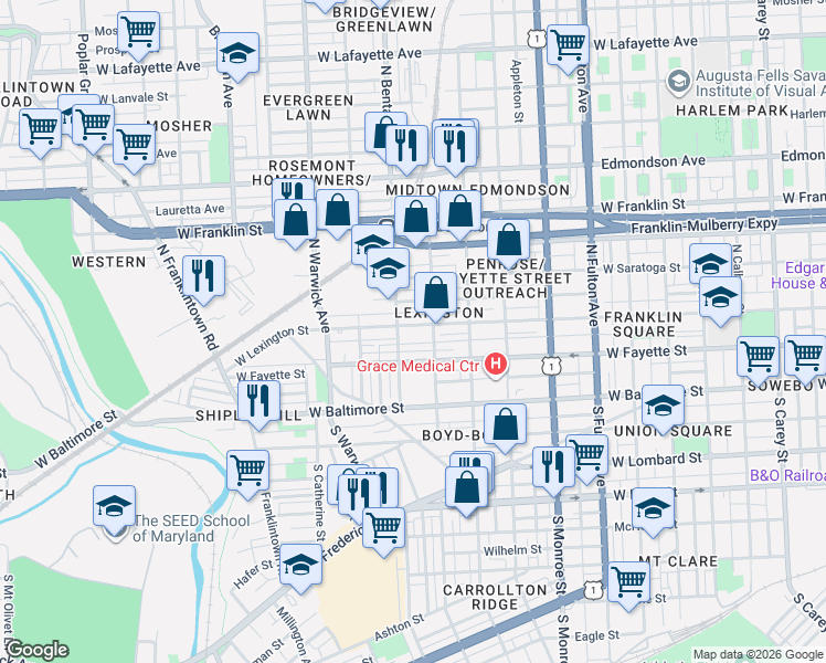 map of restaurants, bars, coffee shops, grocery stores, and more near 101 Independence Avenue Southeast in Washington