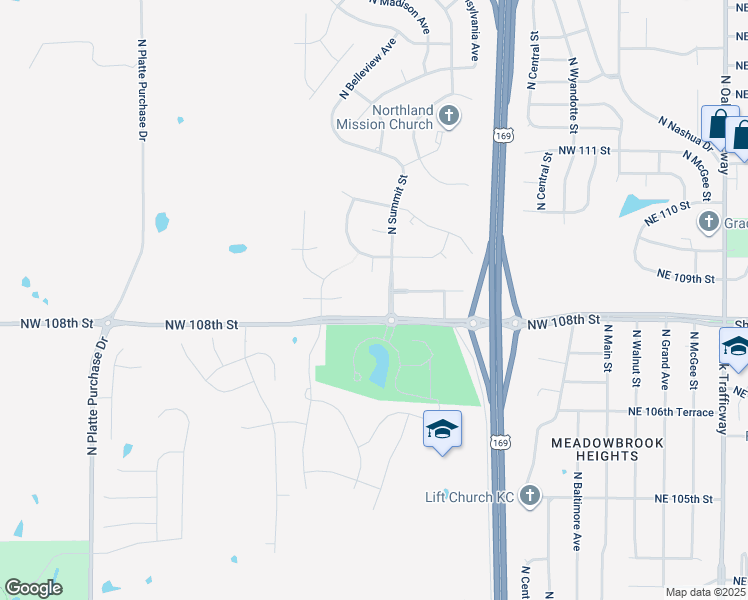 map of restaurants, bars, coffee shops, grocery stores, and more near 809 Northwest 108th Street in Kansas City