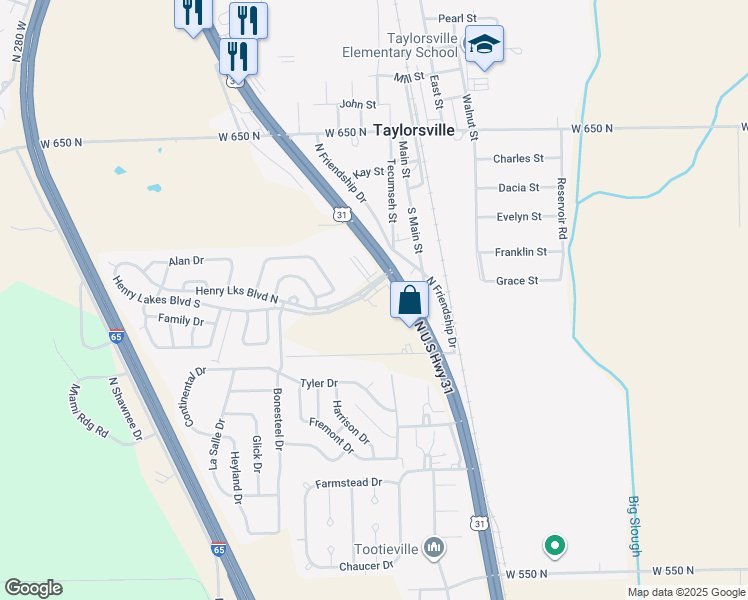 map of restaurants, bars, coffee shops, grocery stores, and more near 2361 Henry Lakes Boulevard South in Columbus