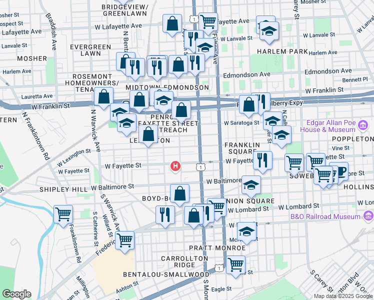 map of restaurants, bars, coffee shops, grocery stores, and more near 101 Independence Avenue Southeast in Washington
