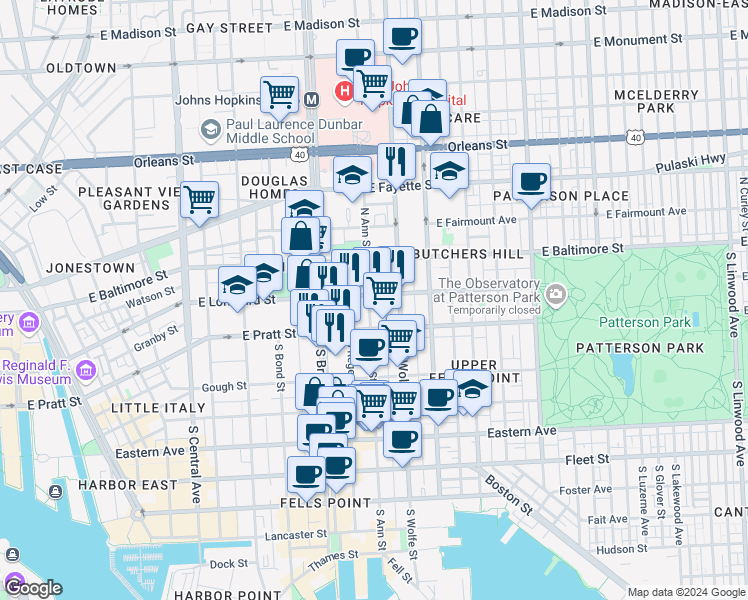 map of restaurants, bars, coffee shops, grocery stores, and more near 101 Independence Avenue Southeast in Washington