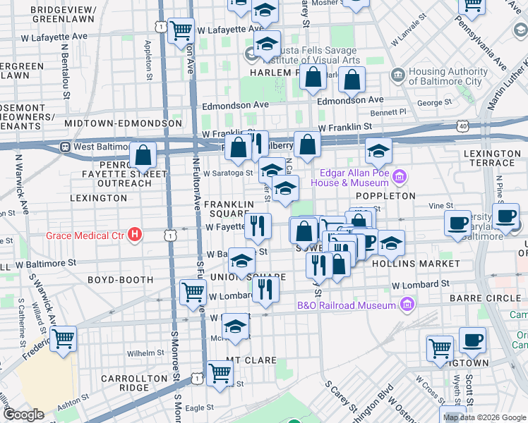 map of restaurants, bars, coffee shops, grocery stores, and more near 101 Independence Avenue Southeast in Washington