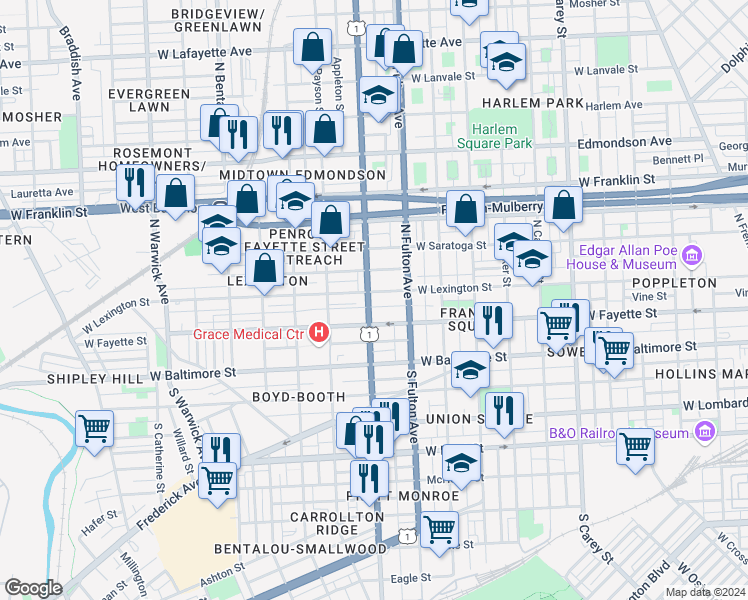 map of restaurants, bars, coffee shops, grocery stores, and more near 101 Independence Avenue Southeast in Washington