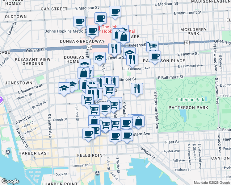 map of restaurants, bars, coffee shops, grocery stores, and more near 101 Independence Avenue Southeast in Washington