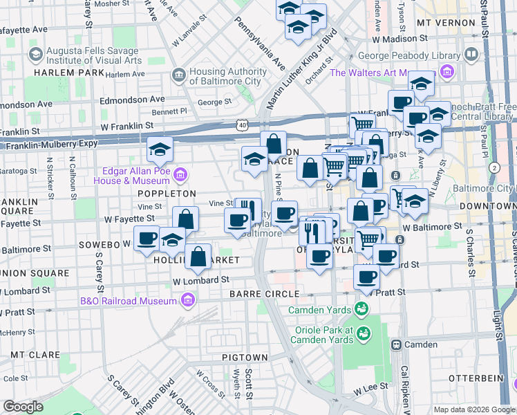 map of restaurants, bars, coffee shops, grocery stores, and more near 101 Independence Avenue Southeast in Washington