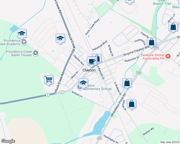 map of restaurants, bars, coffee shops, grocery stores, and more near in Clayton
