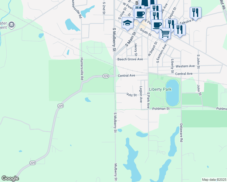 map of restaurants, bars, coffee shops, grocery stores, and more near 672 South Mulberry Street in Batesville