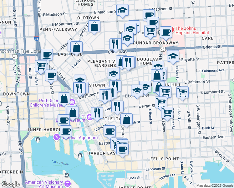 map of restaurants, bars, coffee shops, grocery stores, and more near 101 Independence Avenue Southeast in Washington
