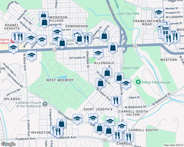 map of restaurants, bars, coffee shops, grocery stores, and more near 3614 West Lexington Street in Baltimore