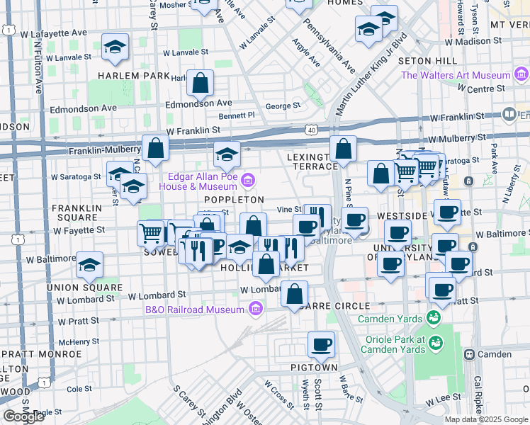 map of restaurants, bars, coffee shops, grocery stores, and more near 101 Independence Avenue Southeast in Washington