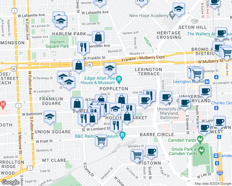 map of restaurants, bars, coffee shops, grocery stores, and more near 101 Independence Avenue Southeast in Washington