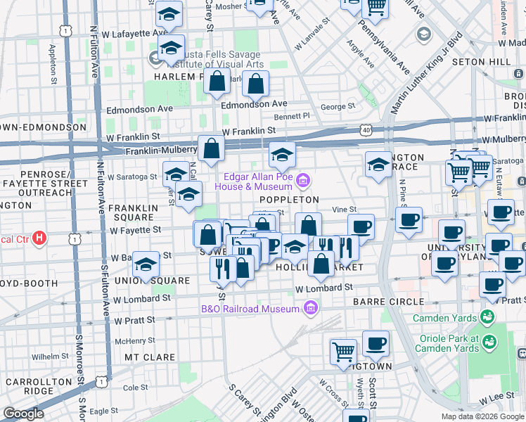 map of restaurants, bars, coffee shops, grocery stores, and more near 101 Independence Avenue Southeast in Washington