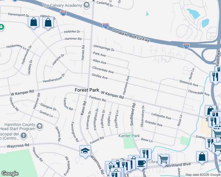 map of restaurants, bars, coffee shops, grocery stores, and more near 697 Smiley Avenue in Cincinnati
