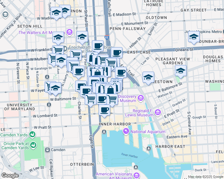 map of restaurants, bars, coffee shops, grocery stores, and more near in Baltimore