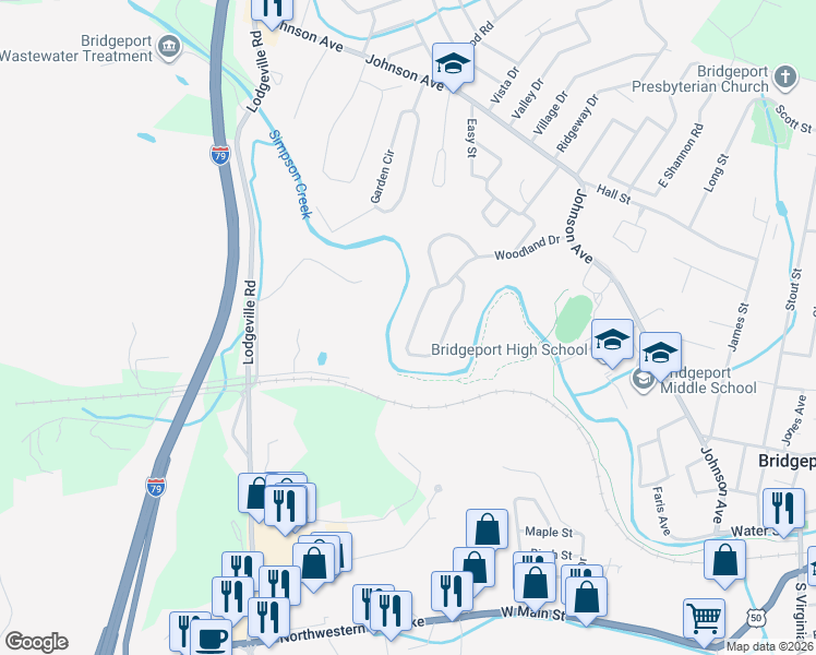 map of restaurants, bars, coffee shops, grocery stores, and more near Brierciff Rd in Bridgeport