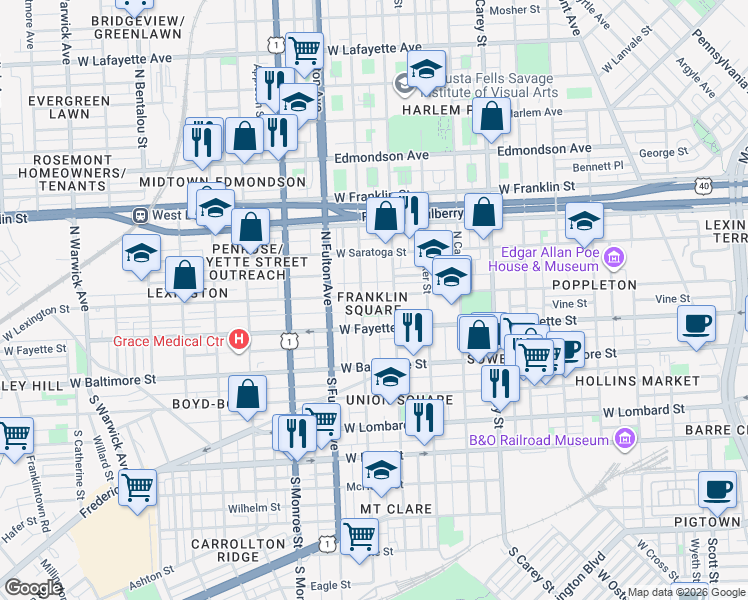 map of restaurants, bars, coffee shops, grocery stores, and more near 101 Independence Avenue Southeast in Washington
