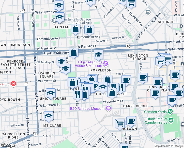 map of restaurants, bars, coffee shops, grocery stores, and more near 101 Independence Avenue Southeast in Washington