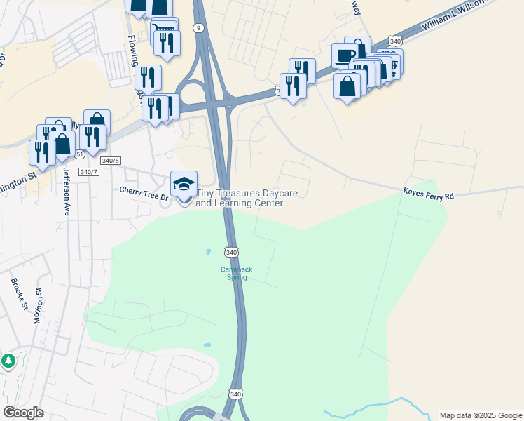 map of restaurants, bars, coffee shops, grocery stores, and more near 98 Olympus Rd in Charles Town