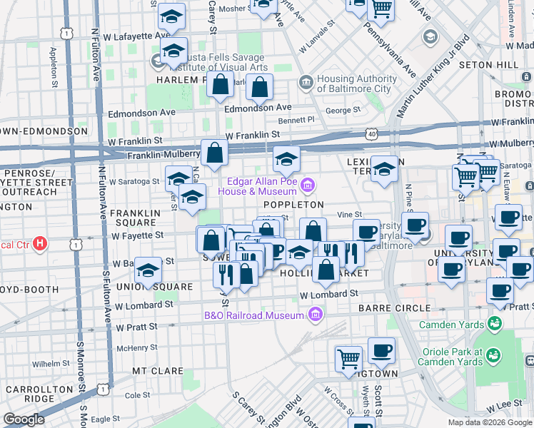 map of restaurants, bars, coffee shops, grocery stores, and more near 101 Independence Avenue Southeast in Washington