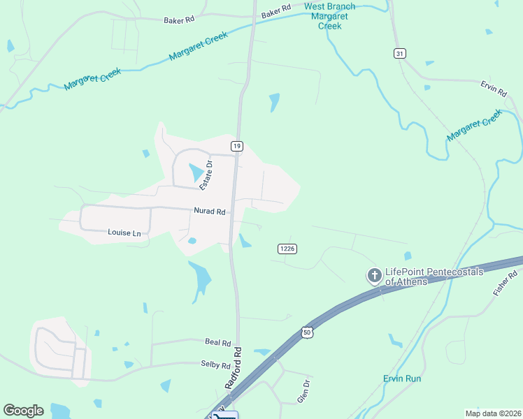 map of restaurants, bars, coffee shops, grocery stores, and more near 109 Leoda Road in Athens