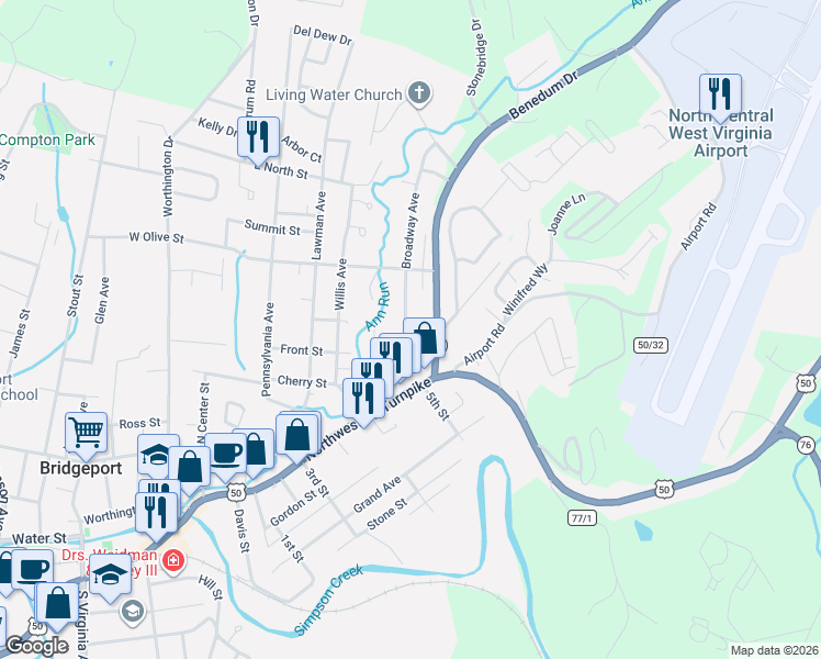 map of restaurants, bars, coffee shops, grocery stores, and more near 403 Broadway Avenue in Bridgeport