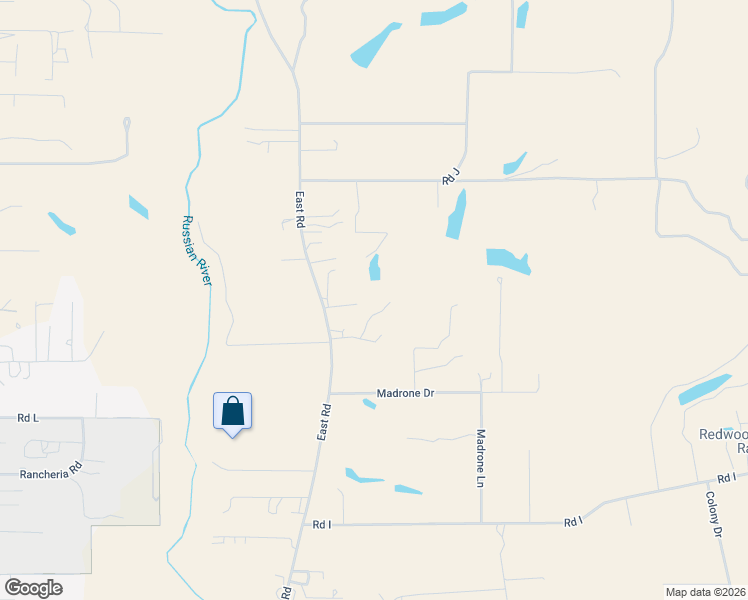 map of restaurants, bars, coffee shops, grocery stores, and more near 10151 East Road in Redwood Valley