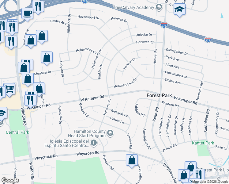 map of restaurants, bars, coffee shops, grocery stores, and more near 875 Heatherstone Drive in Cincinnati